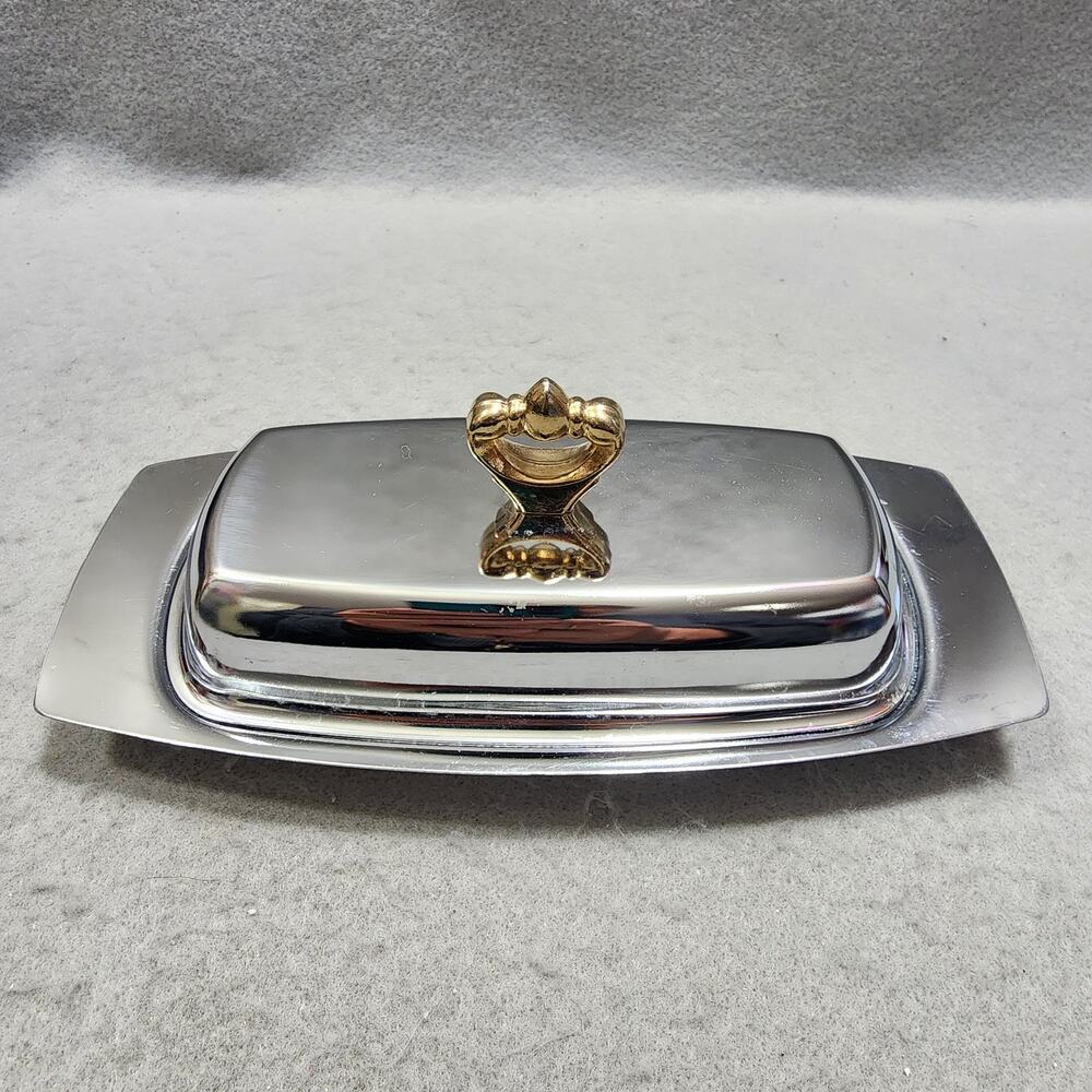 Chrome Plated Brass 3pc Covered Butter Dish Kromex Vintage Mid Century 1950s-60s